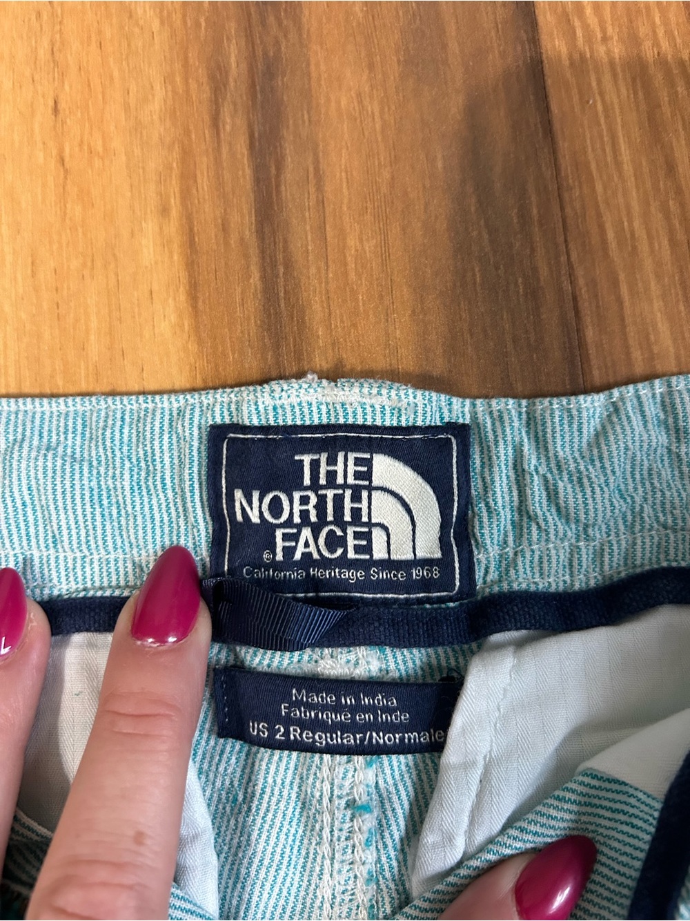 The North Face Light Blue and White Striped Detail